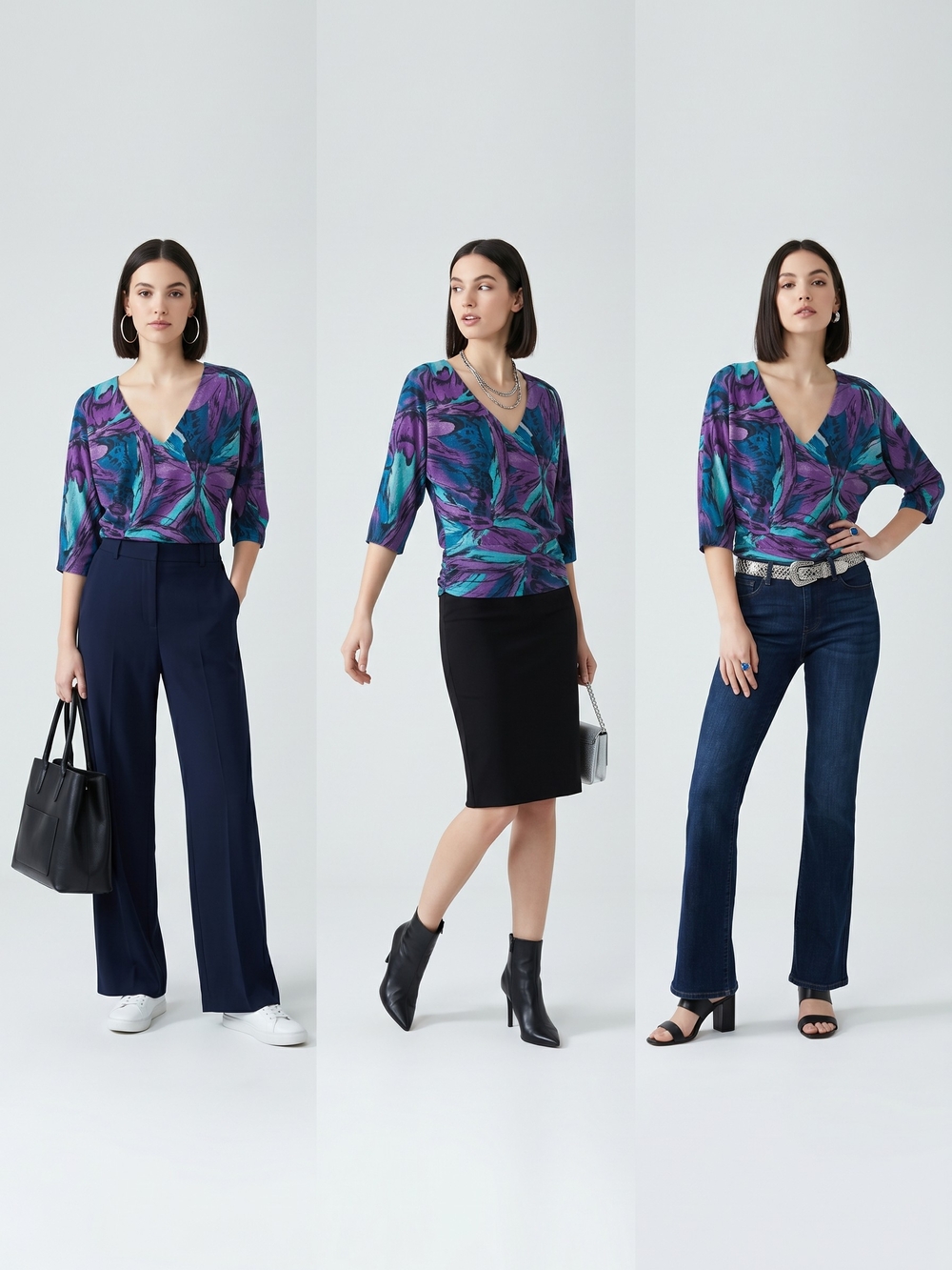 Weavers Purple & Teal Abstract Print Top
